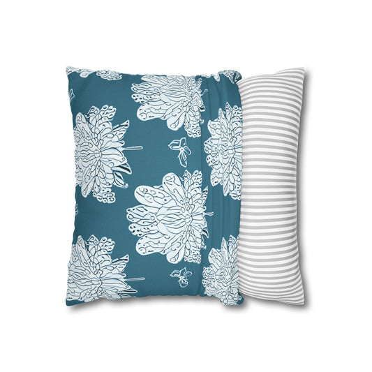 Tif Green White Floral Butterflies Spun Polyester Square Pillowcase, 14" x 14"