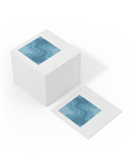 Sky Blue Wavey White Coined Napkins, 4.8" x 4.8"