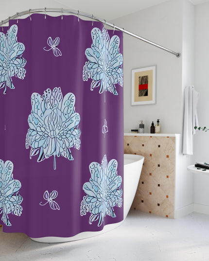 Blue Floral Butterflies Shower Curtain, 71" x 74"