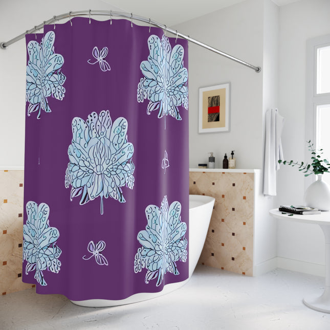 Blue Floral Butterflies Shower Curtain, 71" x 74"