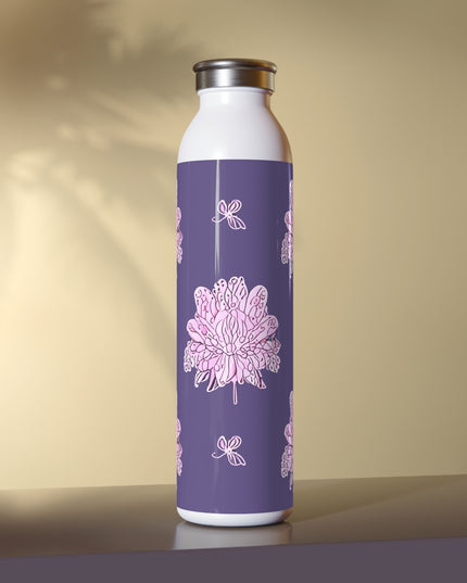 Magenta Floral Butterflies Slim Water Bottle, 20 oz White