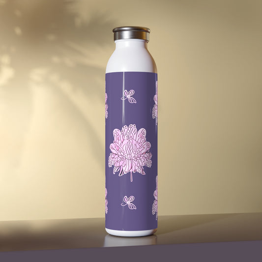 Magenta Floral Butterflies Slim Water Bottle, 20 oz White