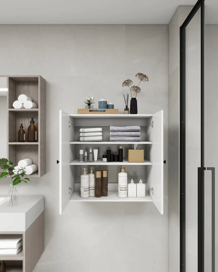 Modern Wooden Closet System with 2 Doors – Wall-Mounted Organizer with Shelves for Walk-In Closet or Bedroom Storage, 31.49"W × 16.04"D × 31.49"H