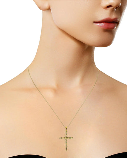14K Yellow Gold Plated .925 Sterling Silver 1/2 Cttw Champagne Diamond Cross Pendant Necklace (K-L Color, I1-I2 Clarity) - 18"