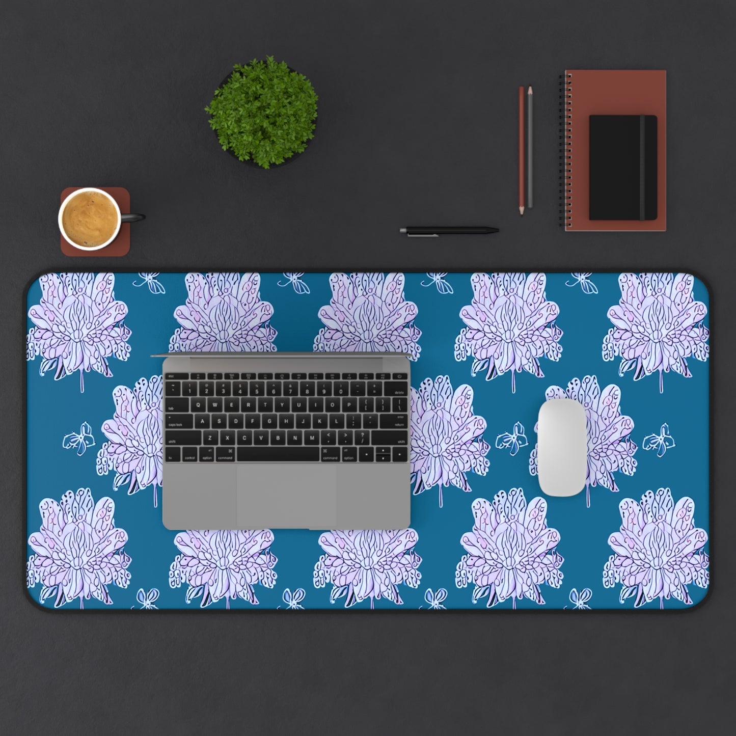 Lavender Floral Butterflies 16" x 32" Desk Mat