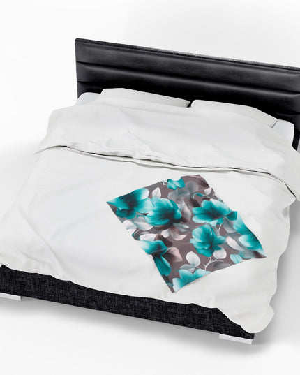 Tif Green Gray Floral Bunch Velveteen Plush Blanket, 30" x 40"