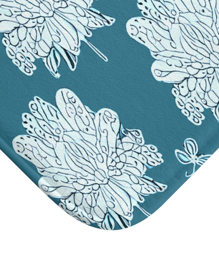 Tif Green White Floral Butterflies 34" x 21" Bath Mat