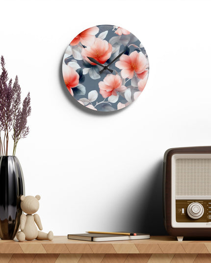 Red Blossom Floral Bunch Acrylic Wall Clock, Round or Square, 10.75" x 10.75"