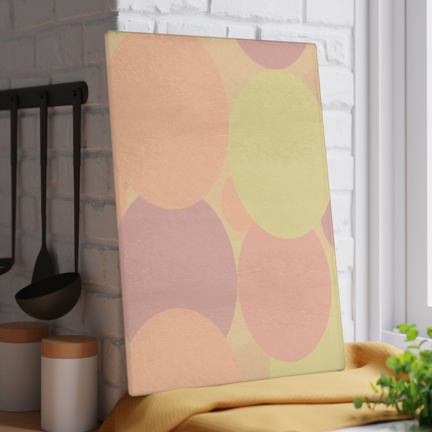 Pastel Hot Peach Patches 11" x 15" Glass Cutting Board