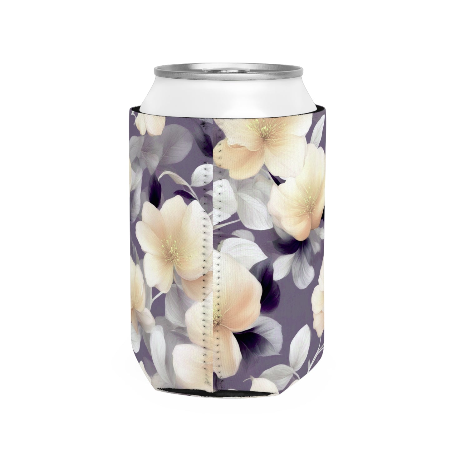 White Blush Floral Bunch 12 oz Can Cooler Sleeve