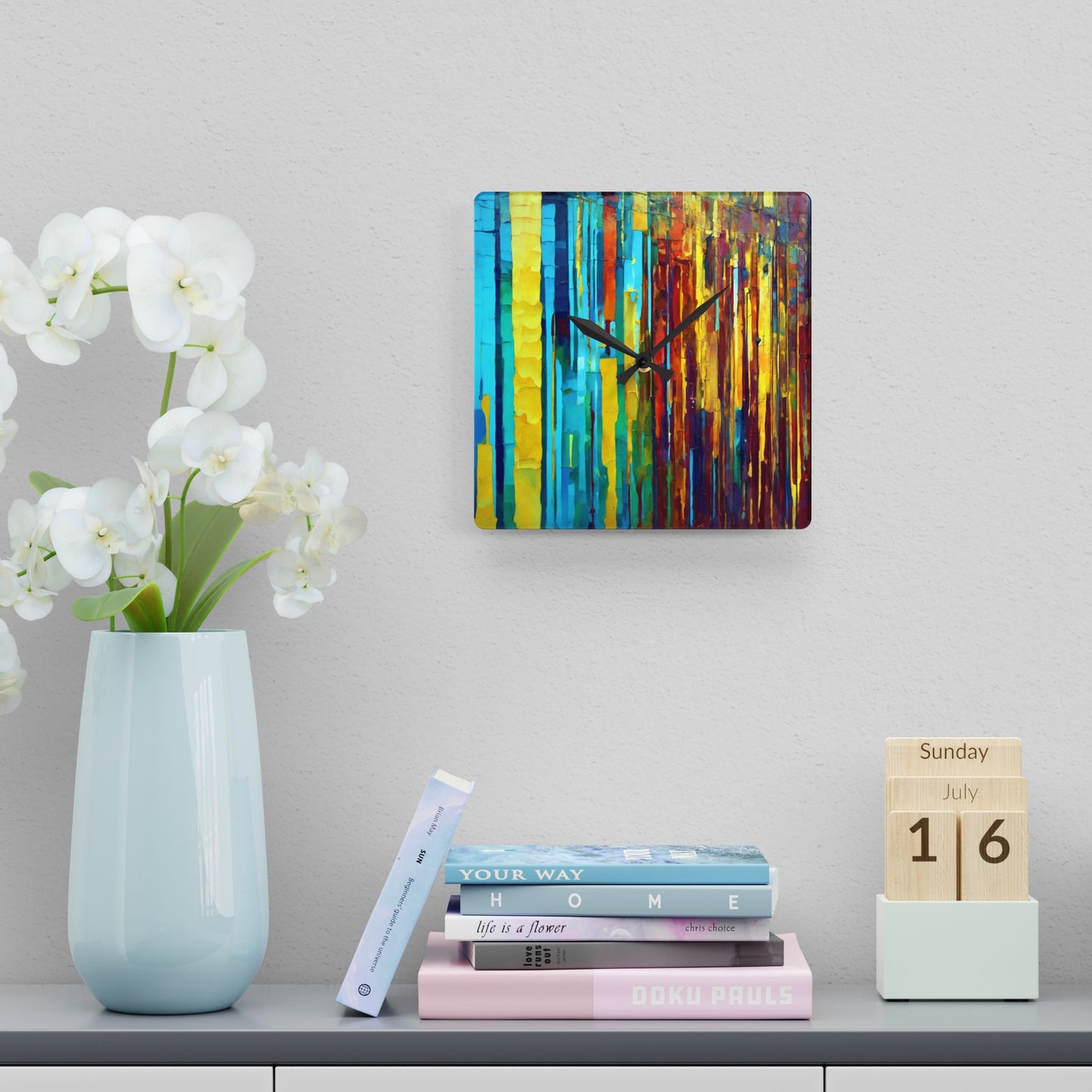 Striped Alpha Acrylic Wall Clock, Round or Square, 10.75" x 10.75"