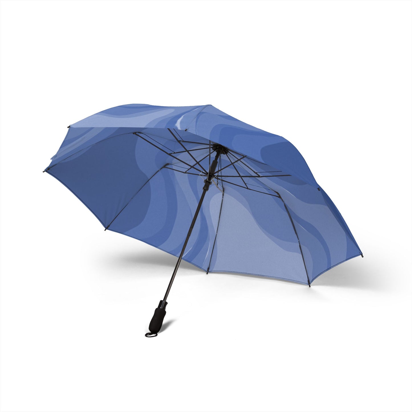 Deep Blue Wavey Foldable Umbrella - Compact & Chic