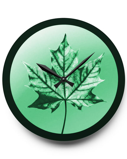 Mint Green Maple Leaf Acrylic Wall Clock, Round or Square, 10.75" x 10.75"