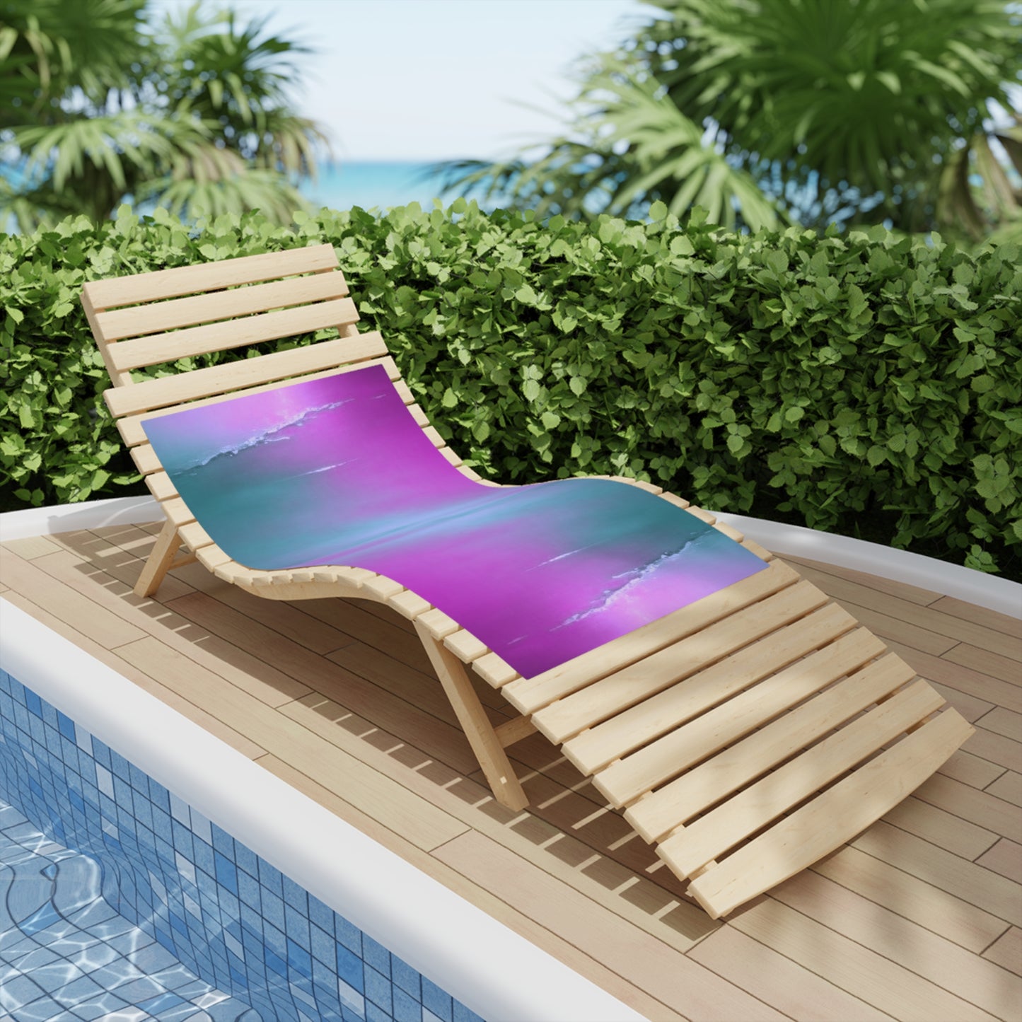Dark Blue Green Sea Purple Fog Beach Towel, 24" x 44"