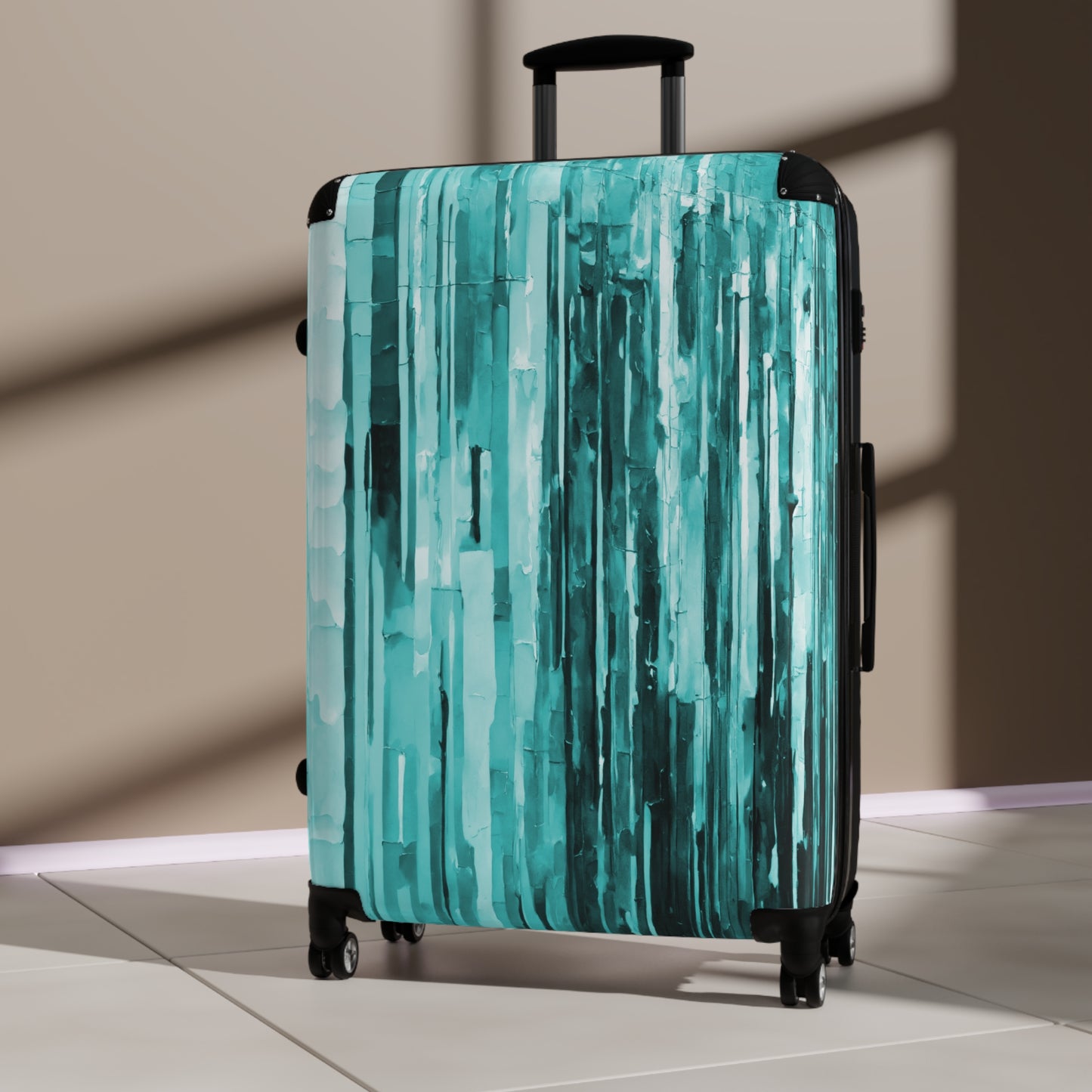 Striped Tif Large Suitcase with built in lock, 4 double-wheels, telescopic handle, and ABS back hard-shell