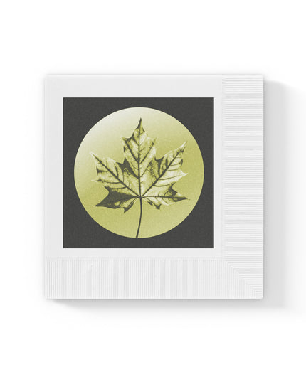 Lemongrass Maple Leaf White Coined Napkins, 6.5" x 6.5"