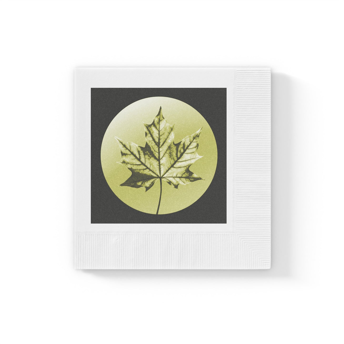 Lemongrass Maple Leaf White Coined Napkins, 6.5" x 6.5"
