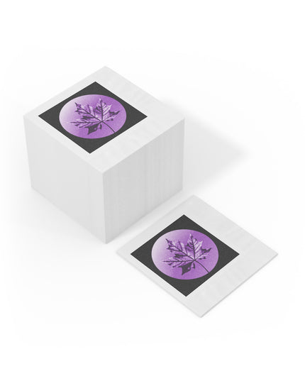 Purple Maple Leaf White Coined Napkins, 6.5" x 6.5"