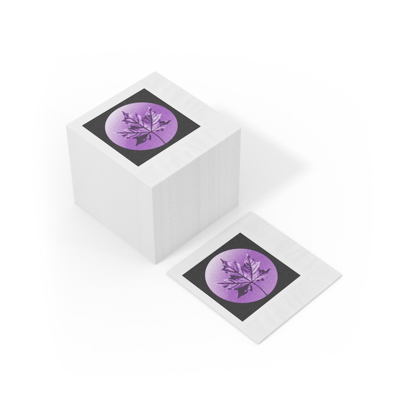 Purple Maple Leaf White Coined Napkins, 6.5" x 6.5"