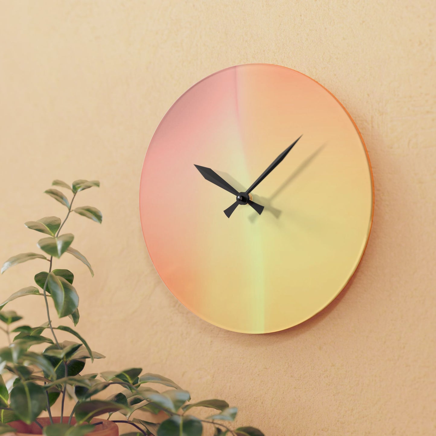 Hot Peach Fade Acrylic Wall Clock, Round or Square, 10.75" x 10.75"