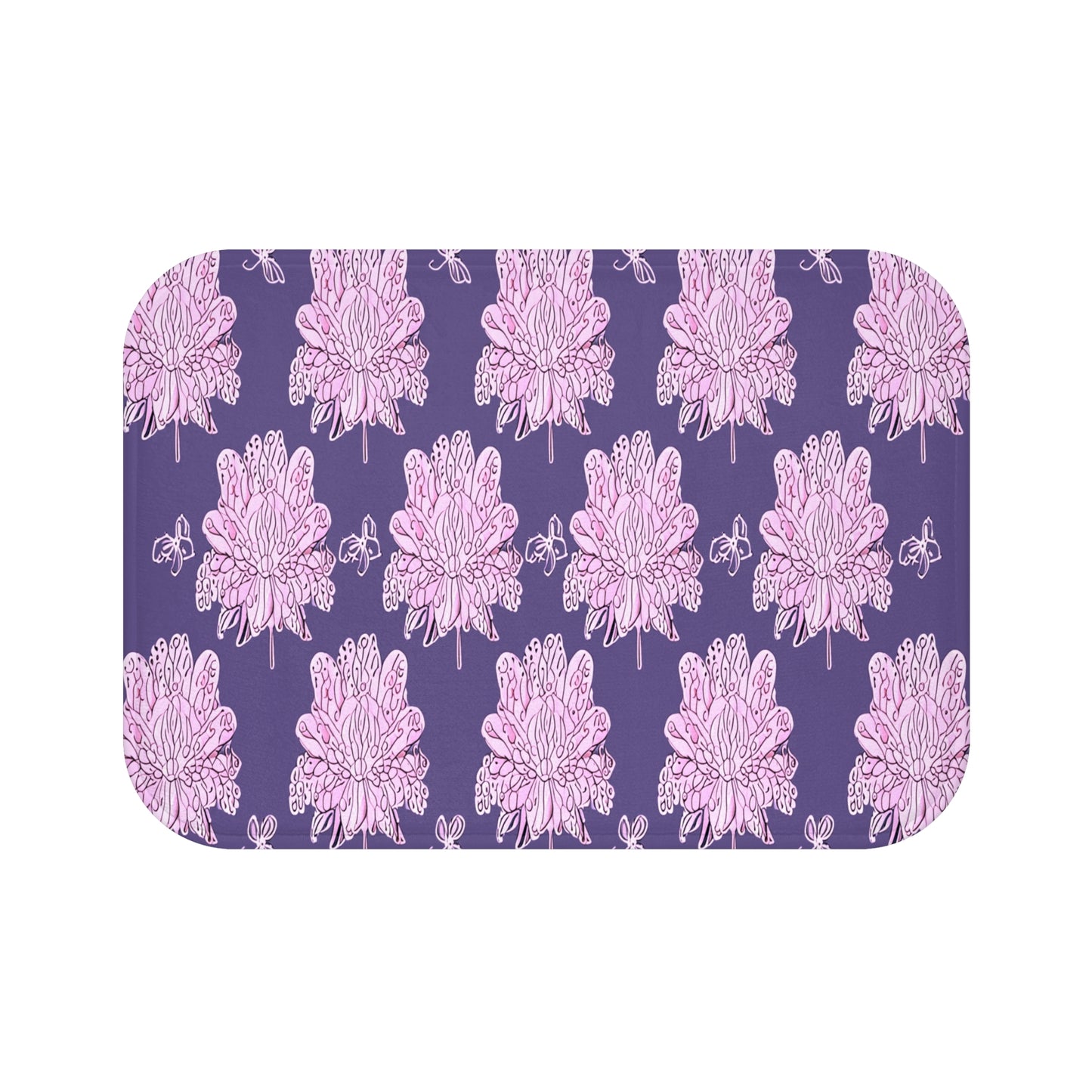 Magenta Floral Butterflies 24" x 17" Bath Mat