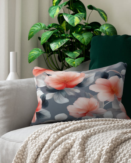 Red Blossom Floral Bunch Spun Polyester Lumbar Pillow, 20" x 14"
