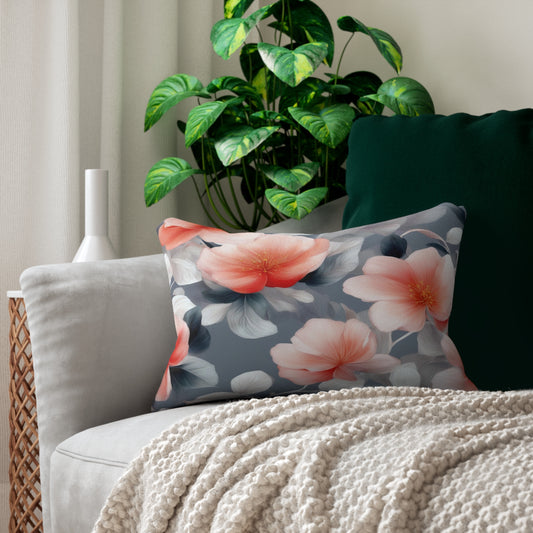 Red Blossom Floral Bunch Spun Polyester Lumbar Pillow, 20" x 14"