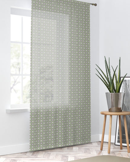 Olive Star-crossed Bodies Sheer Window Curtain, 50" x 84", partially transparent