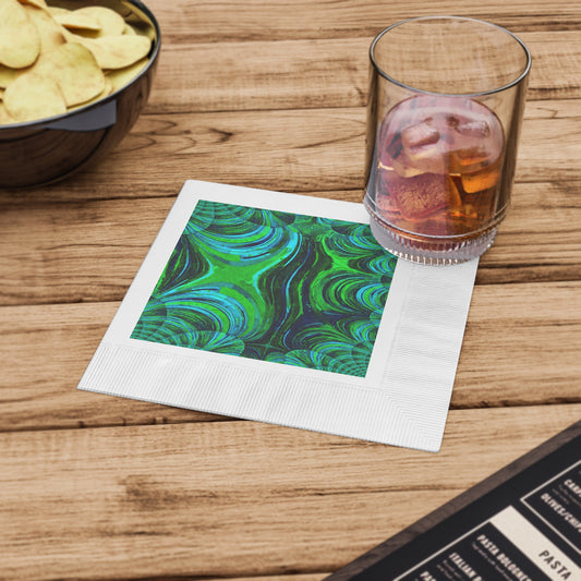 Uzi Spiral Blue Green White Coined Napkins, 6.5" x 6.5"