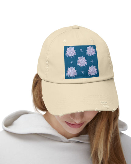 Lavender Floral Butterflies Unisex Distressed Cap
