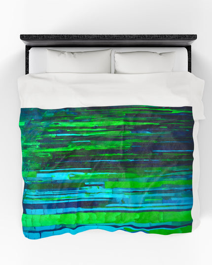 Striped Blue Green Velveteen Plush Blanket, 60" x 80"