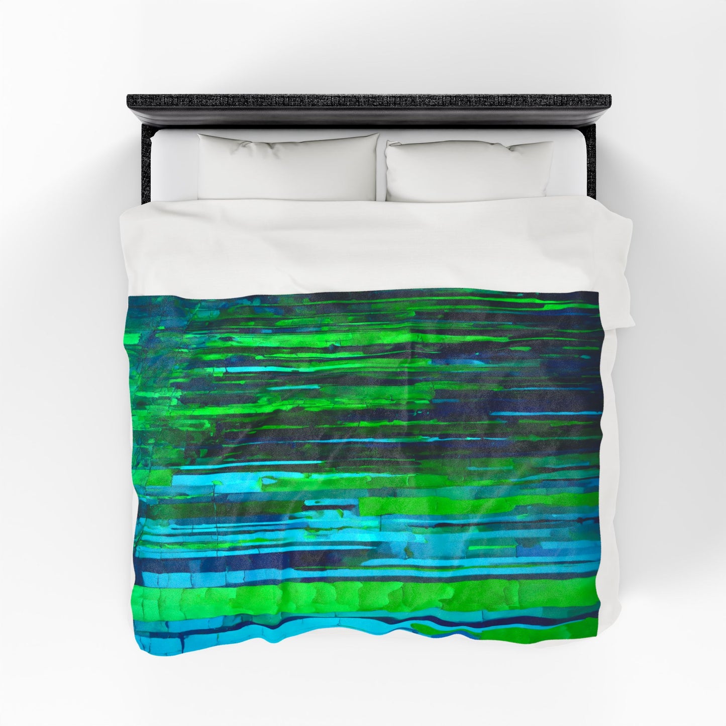 Striped Blue Green Velveteen Plush Blanket, 60" x 80"