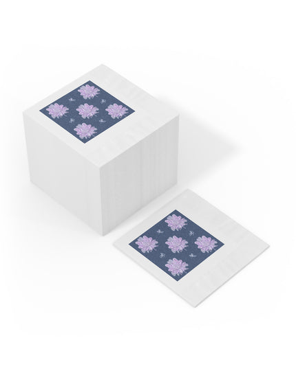 Purple White Floral Butterflies White Coined Napkins, 4.8" x 4.8"