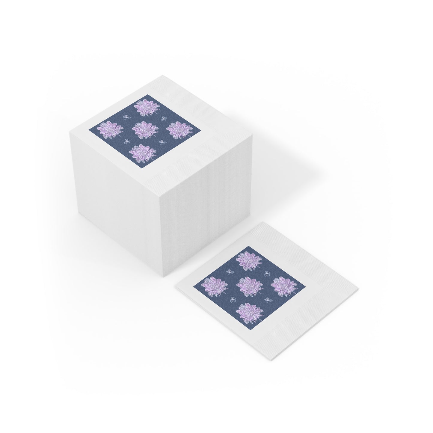 Purple White Floral Butterflies White Coined Napkins, 4.8" x 4.8"