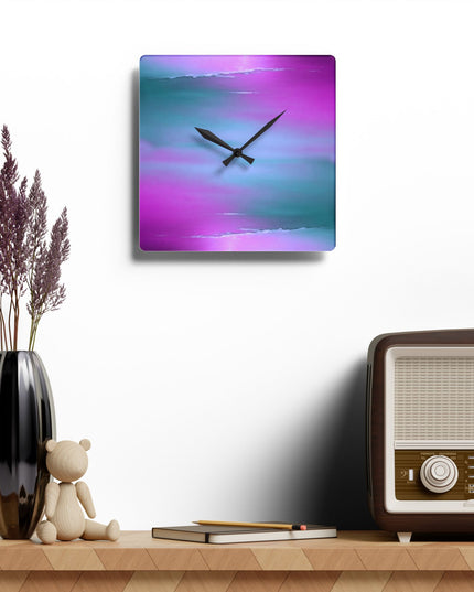 Dark Blue Green Sea Purple Fog Acrylic Wall Clock, Round or Square, 10.75" x 10.75"