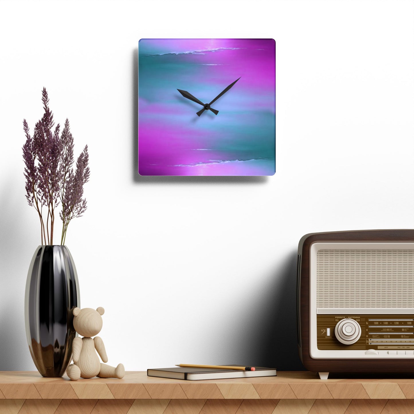 Dark Blue Green Sea Purple Fog Acrylic Wall Clock, Round or Square, 10.75" x 10.75"