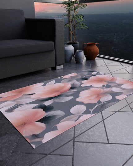 Peach and Blue Gray Floral Bunch Outdoor Rug, 36" x 60"