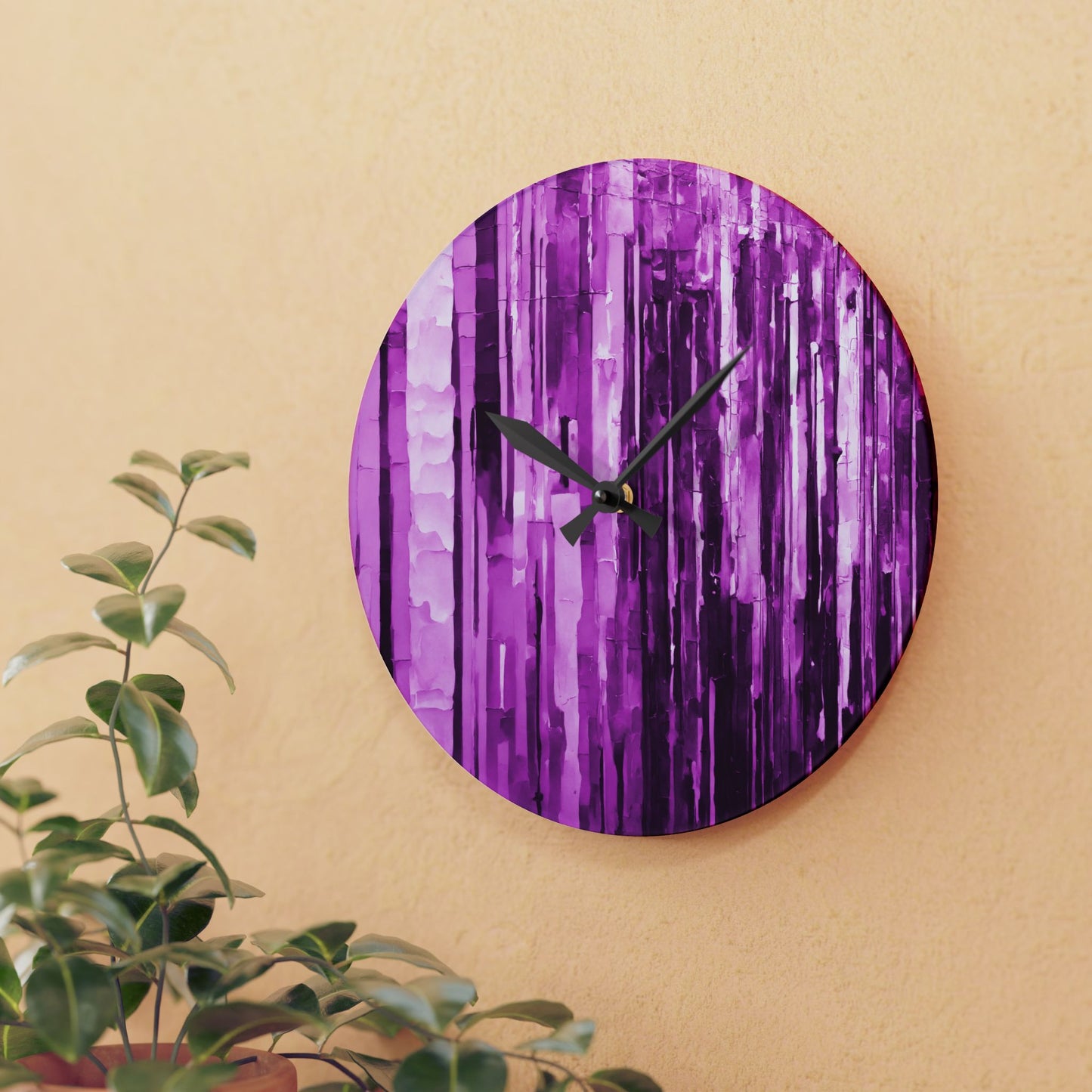 Striped Powder Lavender Acrylic Wall Clock, Round or Square, 10.75" x 10.75"