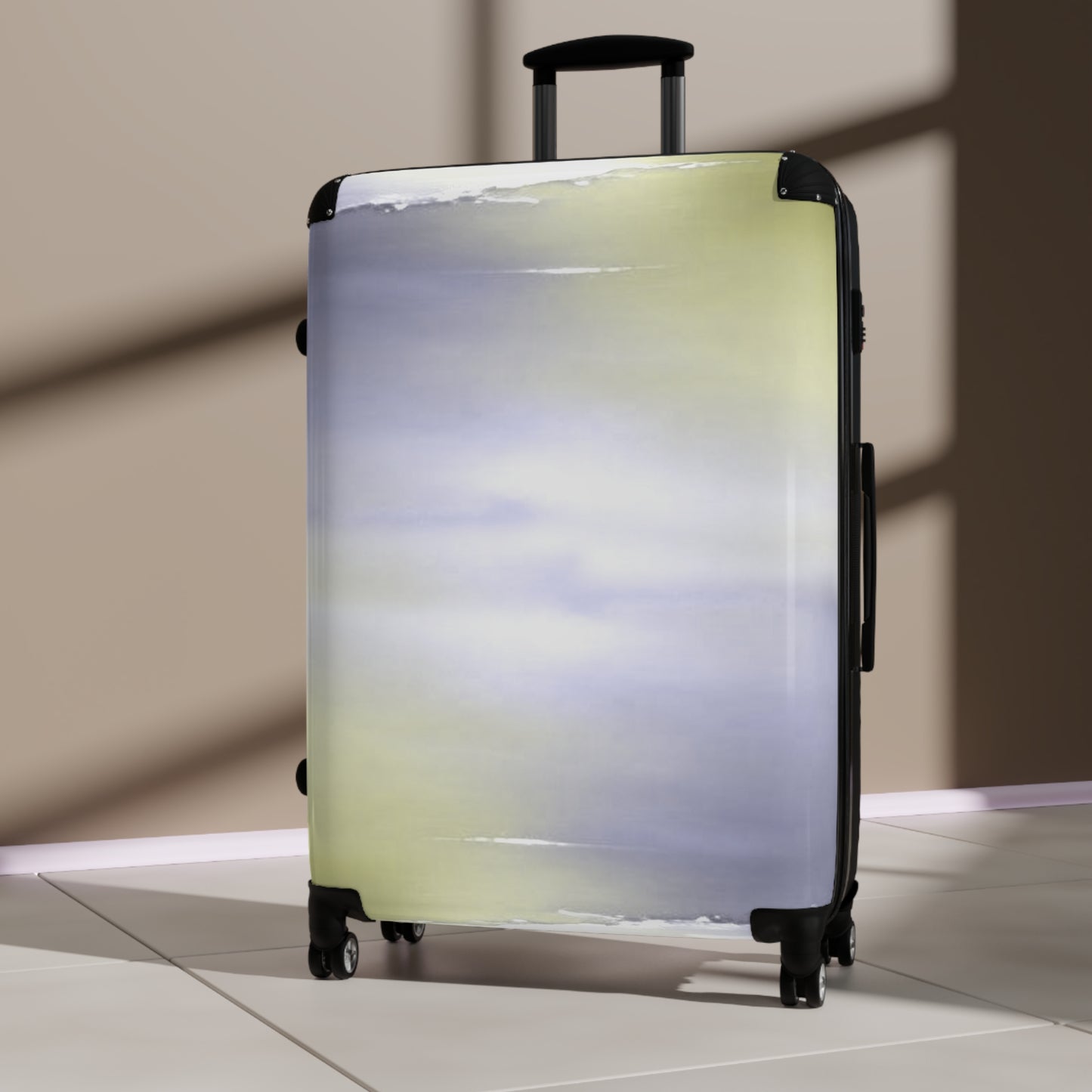 Lavender Sea Golden Fog Large Suitcase with built in lock, 4 double-wheels, telescopic handle, and ABS back hard-shell