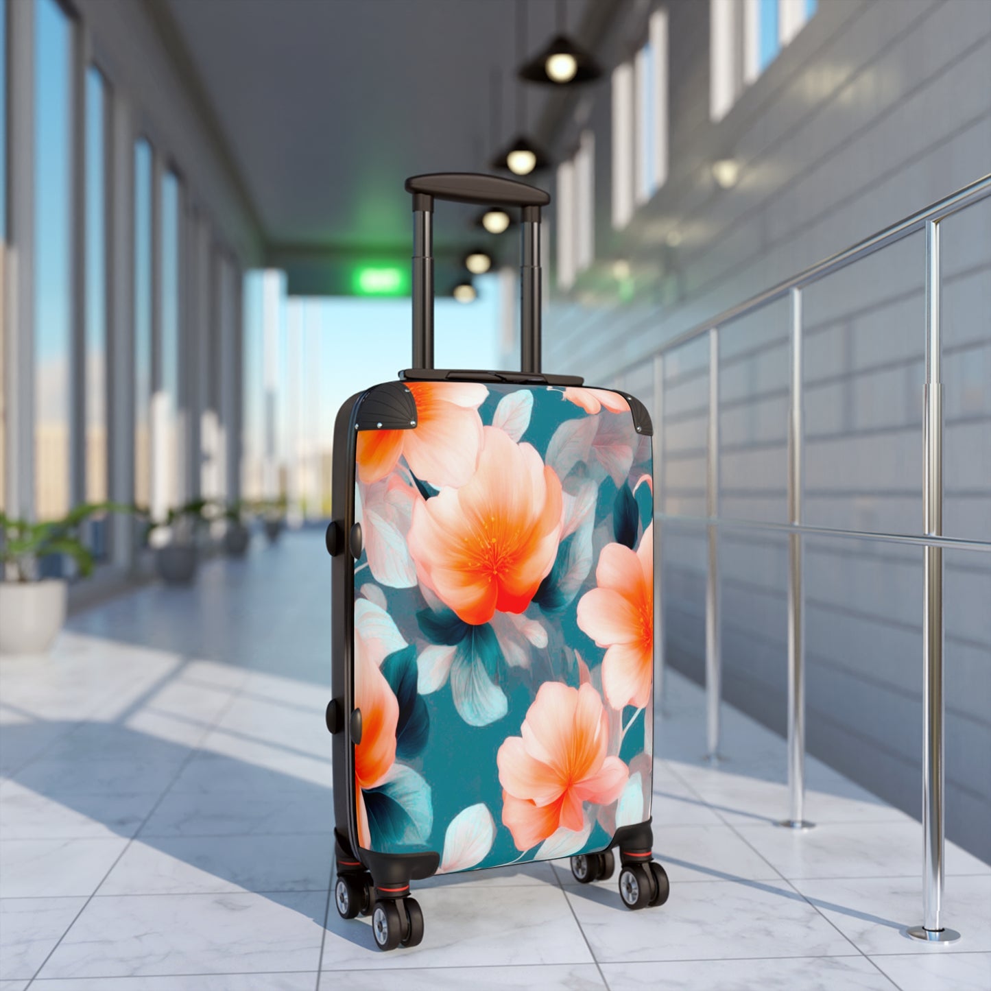 Orange Blossom Floral Bunch Small Suitcase with built in lock, 4 double-wheels, telescopic handle, and ABS back hard-shell