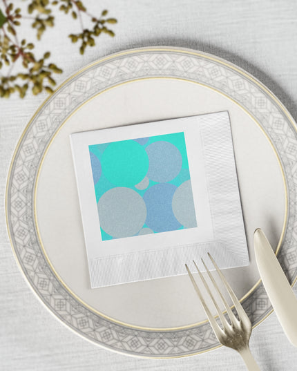 Pastel Tan and Tif Patches White Coined Napkins, 4.8" x 4.8"