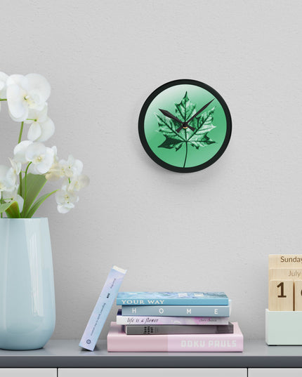 Mint Green Maple Leaf Acrylic Round Wall Clock, 8" x 8"