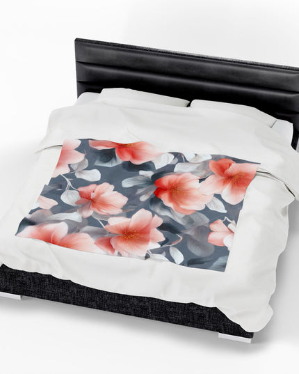 Red Blossom Floral Bunch Velveteen Plush Blanket, 50" x 60"