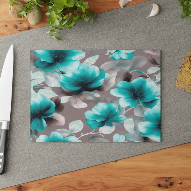 Tif Green Gray Floral Bunch Glass Cutting Board, 8" x 11"