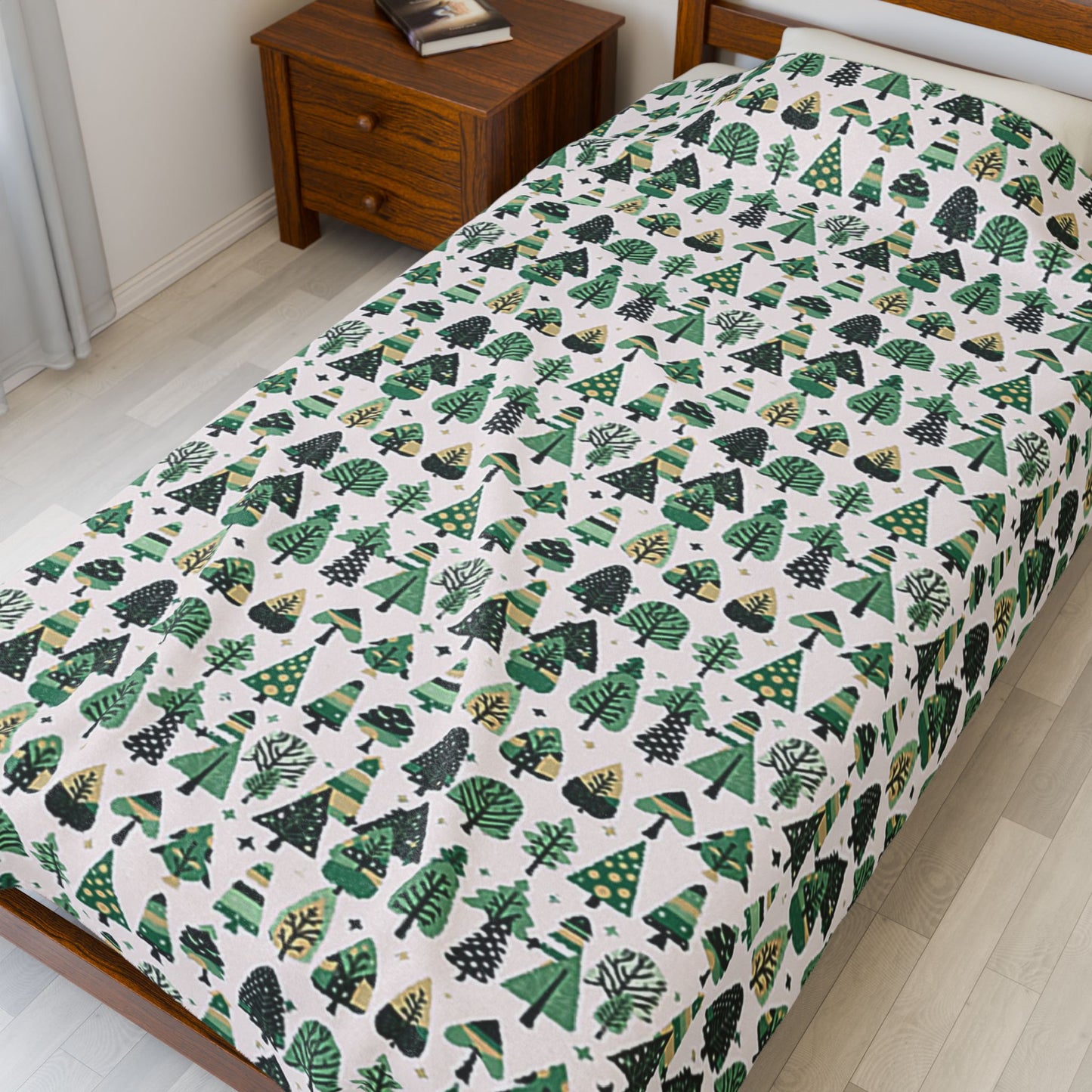 Mini Vintage Green Trees Velveteen Plush Blanket, 60" x 80"