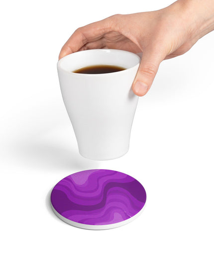 Wavey Purple Wavey 4" x 4" Round Ceramic Coaster