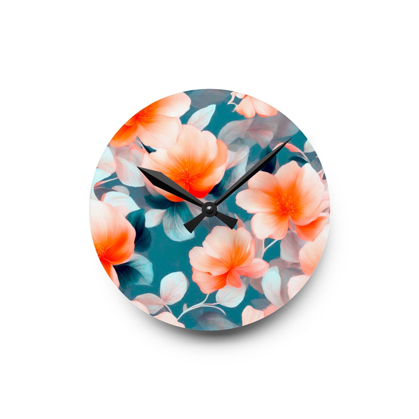Orange Blossom Floral Bunch Acrylic Round Wall Clock, 8" x 8"