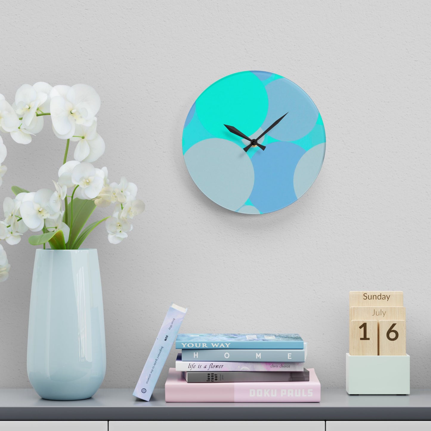 Pastel Tan and Tif Patches Acrylic Wall Clock, Round or Square, 10.75" x 10.75"