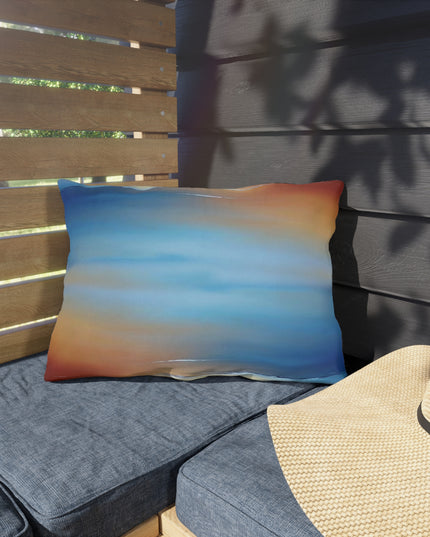 Blue Sea Red Orange Fog 20" x 14" Outdoor Pillow