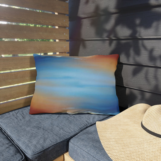 Blue Sea Red Orange Fog 20" x 14" Outdoor Pillow